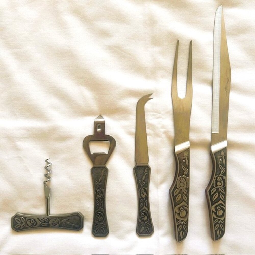 Japanese Flatware Stainless Steel Carving Knife Fork etc Rose Patterned Handles